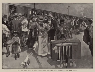 Off to the War, a Boer Commando Leaving Johannesburg for the Front